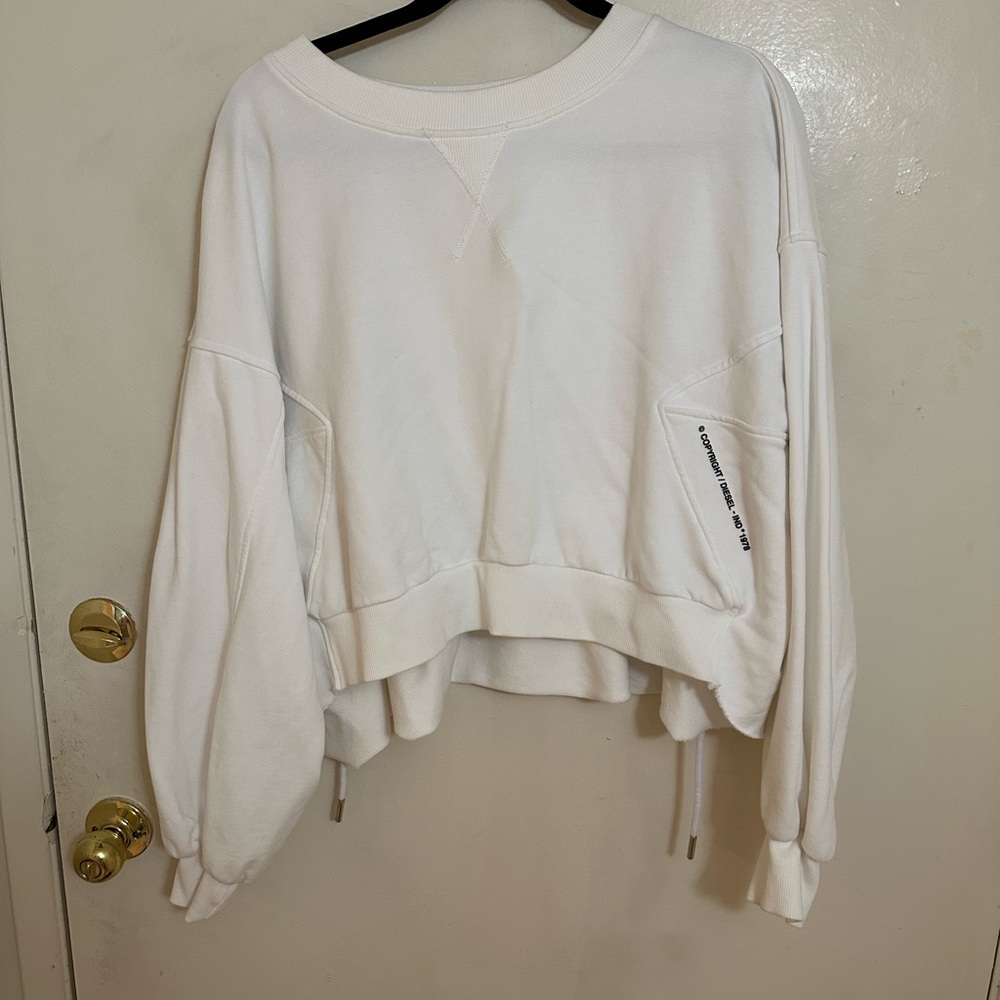 Diesel ruffle cropped logo sweatshirt with ruffle tie detail white